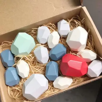 

16 Pcs Children Wooden Colored Stone Stacking Game Building Block Kids Creative Educational Toy in stock