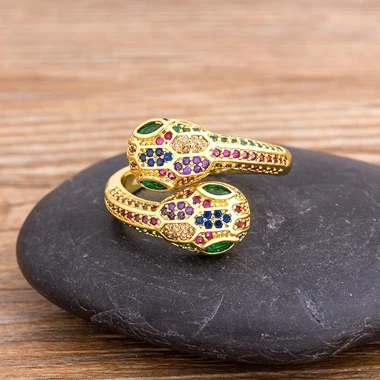 Gold Color Snake Open Ring For Women Adjustable Exquisite Shiny Cubic Zirconia Finger Ring Wedding Party Bar Jewelry Gift