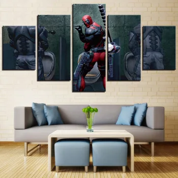 

5 Pieces Movie Poster Marvel Deadpool Man Modern Home Wall Decor Canvas Picture Art HD Print Painting For Bathroom/Living Room