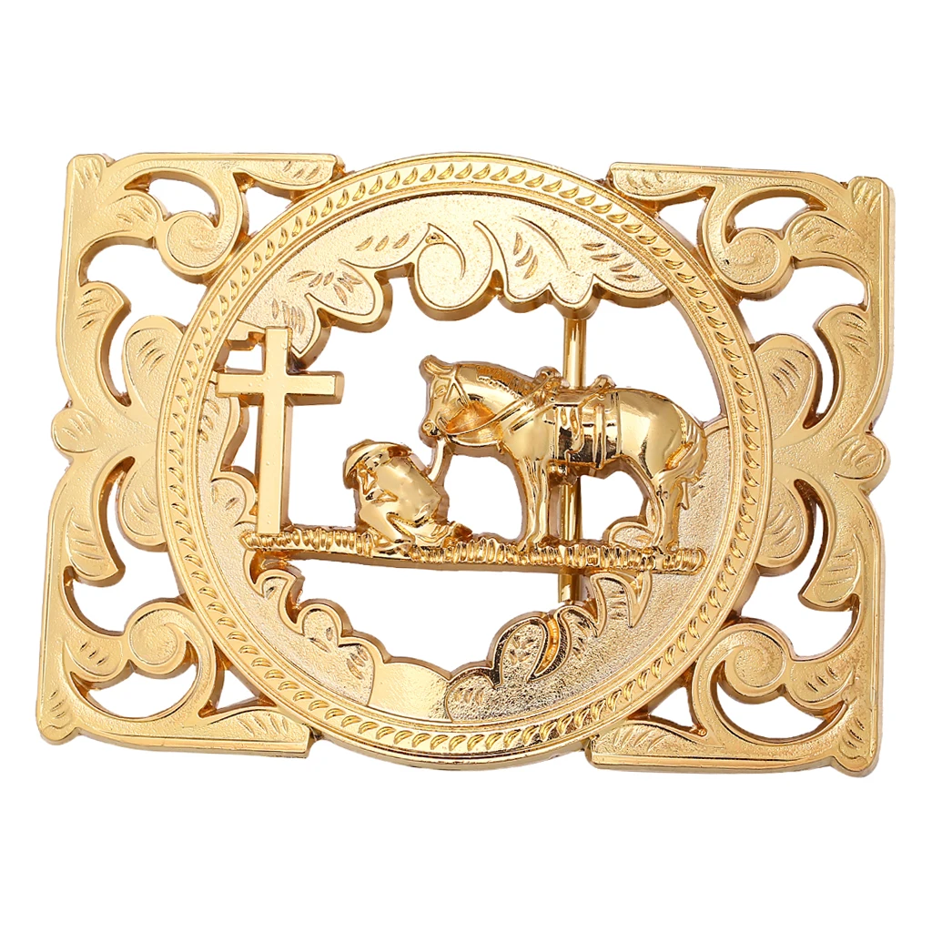 Western Belt Buckle Gold Knight Horse Rodeo Cowboy Large Hip-Hop Metal Belt Replacement Clamp Parts Jewelry for Men and Women