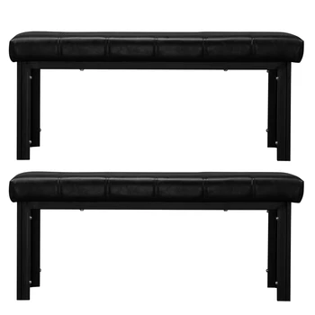 

2PC 104 x 39 x 46CM Simple Line Decoration Leather Bench with 4-seater Dining Table Black
