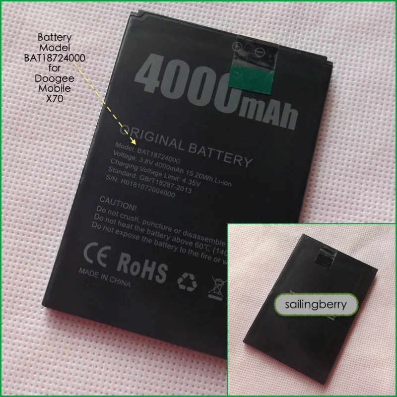 

Battery suitable for DOOGEE mobile X70 with battery model BAT18724000