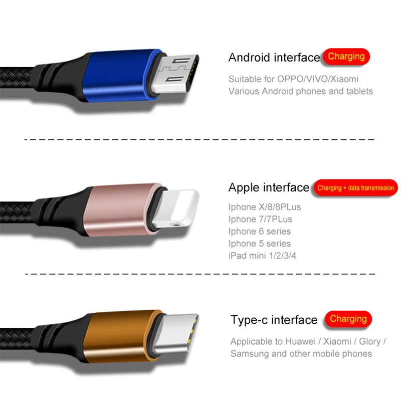 3 в 1 Micro usb type C 8 Pin USB кабель для iPhone телефон зарядное устройство кабель для iPhone 2 в 1 зарядный кабель Micro USB зарядное устройство Шнур