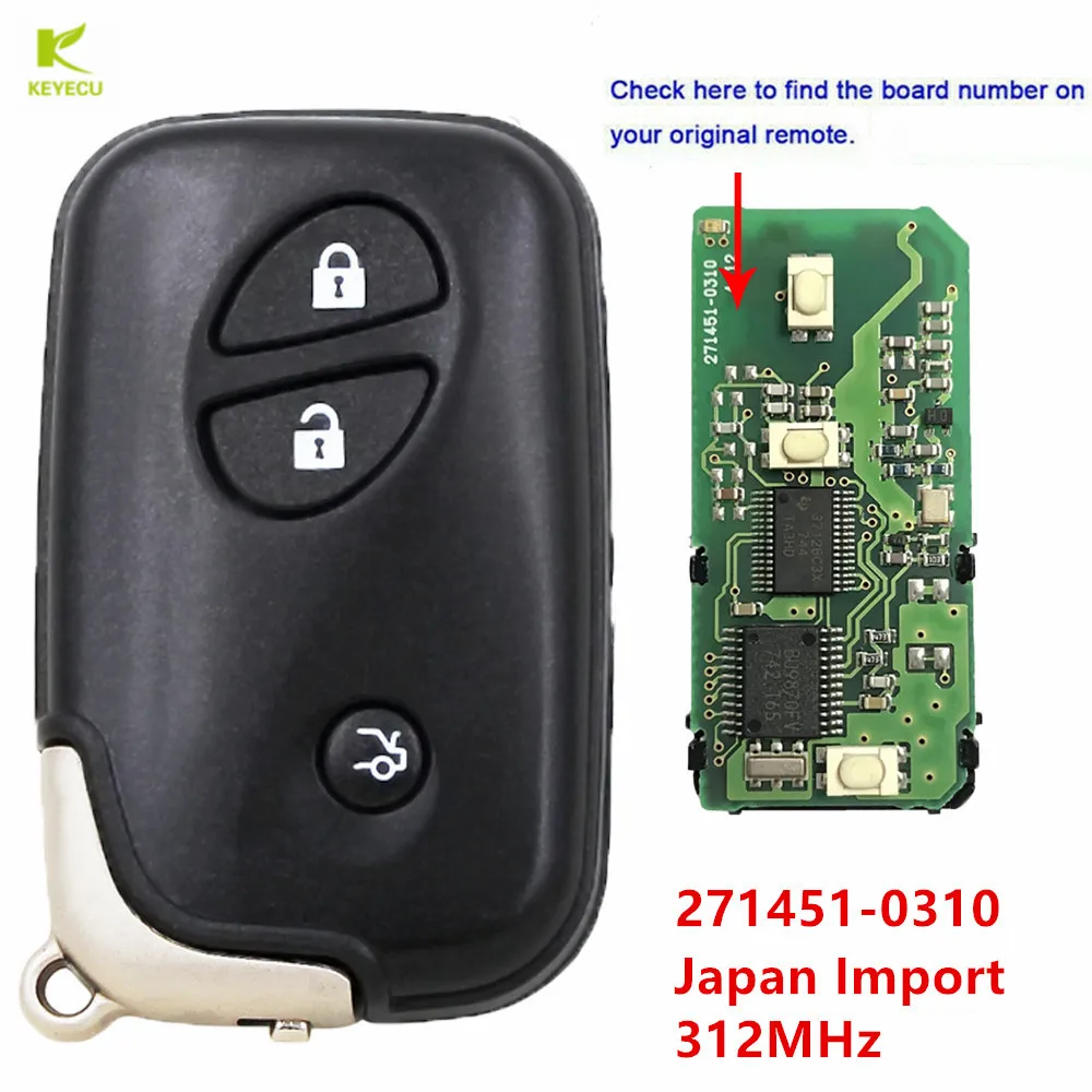 KEYECU Replacement 3 Button Smart key Keyless 271451-0310 FOB for Lexus ...