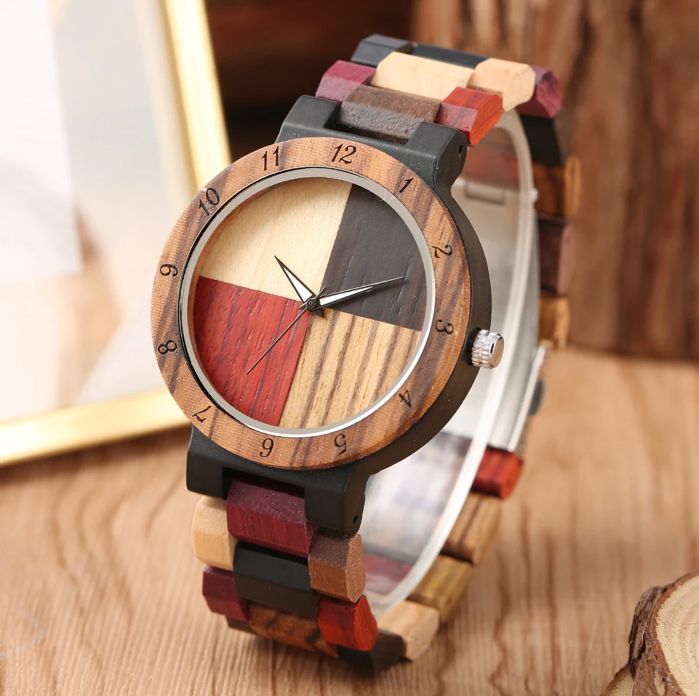 Новая мода кварцевые деревянные часы мужские сращивания цвет твердой древесины часы циферблат часы для мужчин высокое качество подарок relogios masculinos