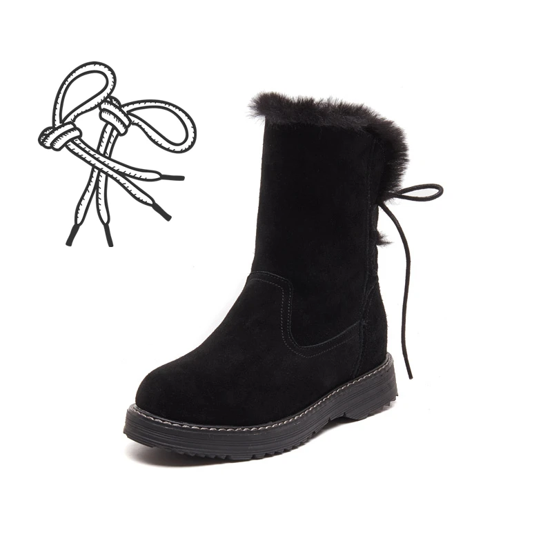 Lace-up Black ZSAUAN/женские зимние ботинки на молнии короткие ботильоны для русской женщины, теплая меховая обувь женские ботинки с высоким берцем из коровьей замши - Цвет: Lace-up Black