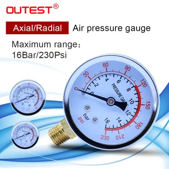

OUTEST 16 Bar Radial Axial Metal manometer pressure gauge Air compressor air pump Pressure gauge Thread outer diameter 13mm