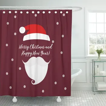 

Red Abstract Merry Christmas Santa Claus Hat and Beard Shower Curtain Waterproof Polyester 60 x 72 inches Set with Hooks