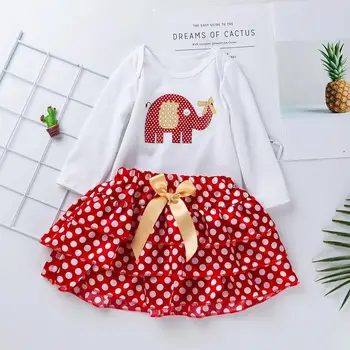 

Baby Girls Clothes Sets Girls Winter Set Long Sleeve Cartoon Printing Romper Wave Dot Bow Skirt Dress Birthday Party Outfits RL2