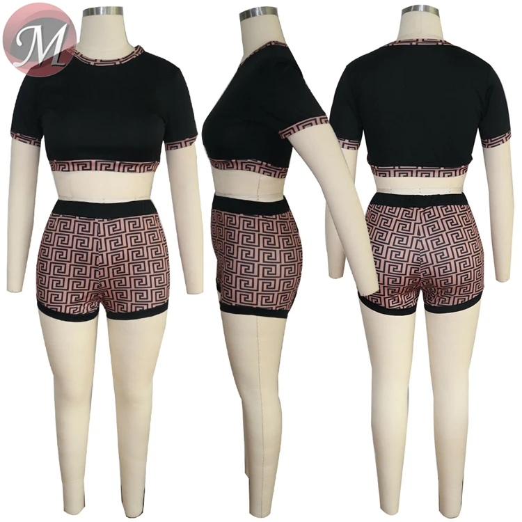 9032715 HOT sale women sports crop top and mini shorts two piece set