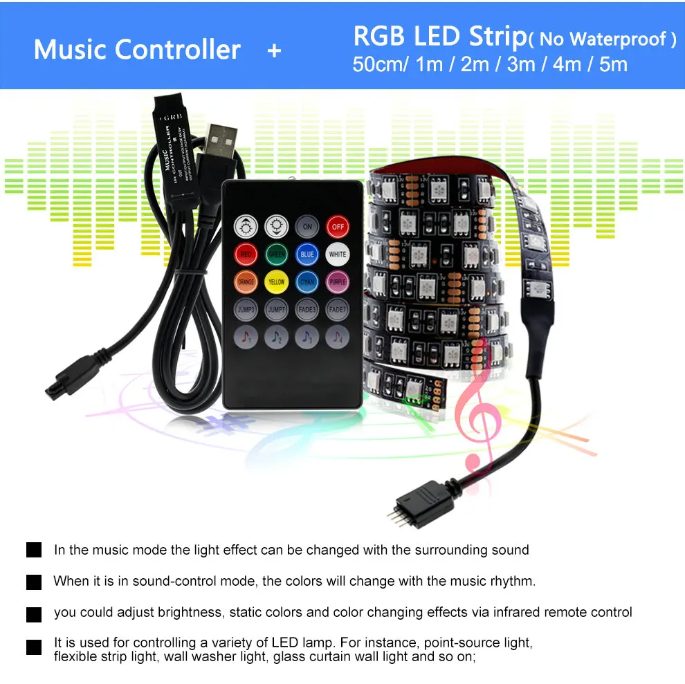 Светодиодная лента USB 5050 RGB сменная 5 в водонепроницаемая/без водонепроницаемости 0,5 м 1 м 2 м с контроллером USB Набор DIY ТВ декоративный светодиодный светильник