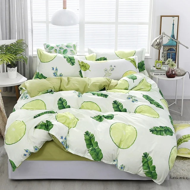 Green2 Sisher напечатанный лист растений пододеяльник King size набор короткие пододеяльники наборы постельное белье листья одно двойное царское постельное белье дети - Цвет: Green2