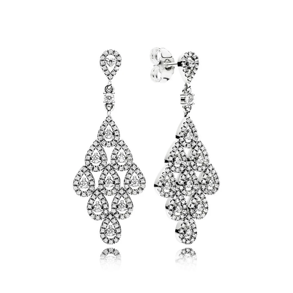

NEW 100% 925 Sterling Silver Earrings Cascading Glamour Earrings Clear CZ Ear Studs Fit DIY GIFT Wholesale factory