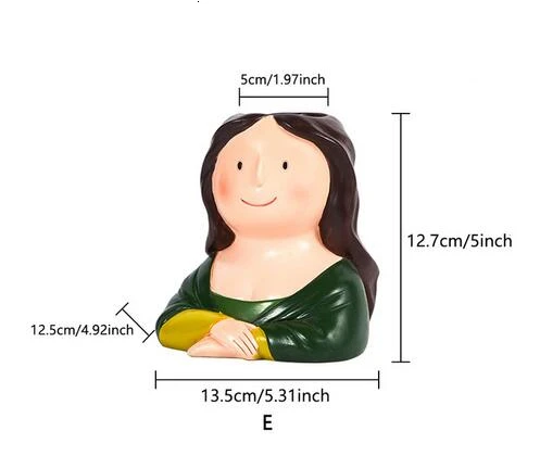 E Florero de resina personaje de dibujos animados maceta cara humana florero suculento arreglo повязка на голову sala de estar dormitorio - Цвет: E
