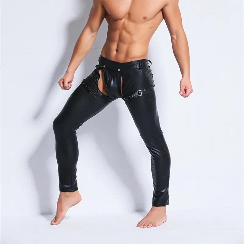 Мужчины плюс размер сексуальное Wetlook белье из искусственной кожи экзотические брюки PU леггинсы латекс костюм кошки из ПВХ Клубная одежда гей-Фетиш стринги Брюки