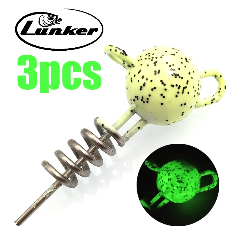 Lunker flexhead 7 г 10 г 15 г 3 шт. Тыква зеленая Красная светящаяся Щука Мускусная такелажная Мягкая приманка винт для приманки stinger rigs jig head weight - Цвет: Glow