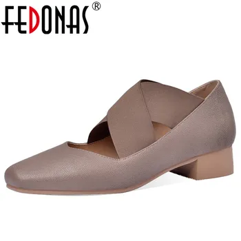 

FEDONAS Brand Design Pumps Women Spring Autumn Genuine Leather Basic Party Office Shoes Woman Newest Square Toe Shallow Pumps