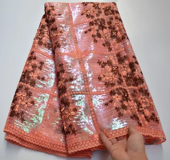 

African lace fabric 2020 High Quality Sequins Embroidered Organza Lace french Tulle Lace Fabric for nigeria party dress VB8-52