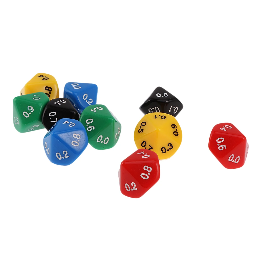 10 Pieces Ten Sided D0.0-0.9 Dices for D&D Casino Poker Dice Guessing Games 20mm