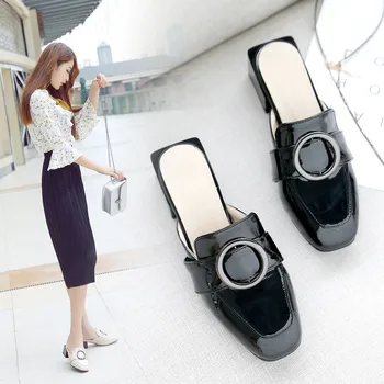 

Women Mules Slipper Fashion High Quality Sandal Square Toe Med Heesl Casual Slides Home Slipper 2020 Summer Shoes
