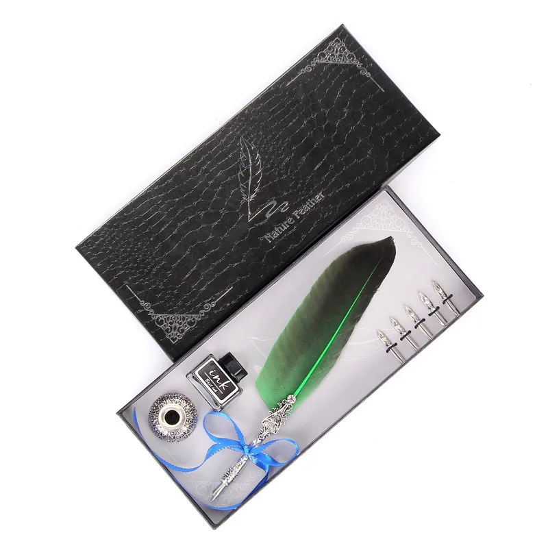 Green Европейская Подарочная коробка для ручек с водяным пером, короткая ручка для волос+ держатель для ручки+ чернила+ наконечник для ручки, набор канцелярских принадлежностей, гладкая головка для ручки - Цвет: Green