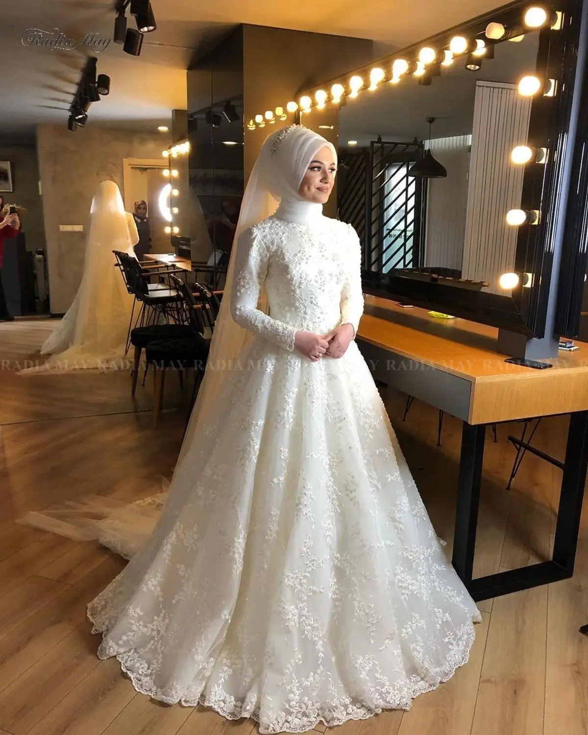 2020 Islamic Ivory Lace Pearls Muslim Wedding Dress With Hijab Long Sleeves Arabic Bridal Gowns Dubai Plus Size Bride Dresses Aliexpress