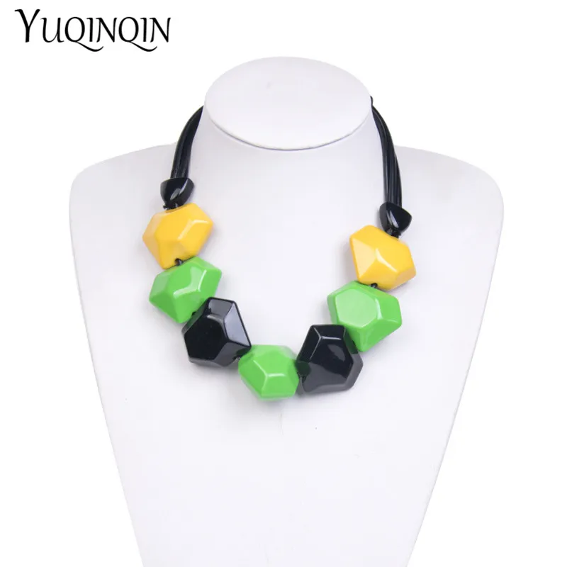 

New Rope Chains Big Fashion Natural Stone Pendants Necklace Women Geometric Colorful Acrylic Resin Punk Choker Necklaces Jewelry