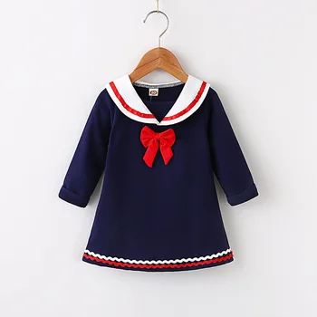 

Little Girls Navy Style Dress Kids Long Sleeve T-shirt Dresses Toddler Dress Princess Costume Spring Autumn Baby Girls Gowns