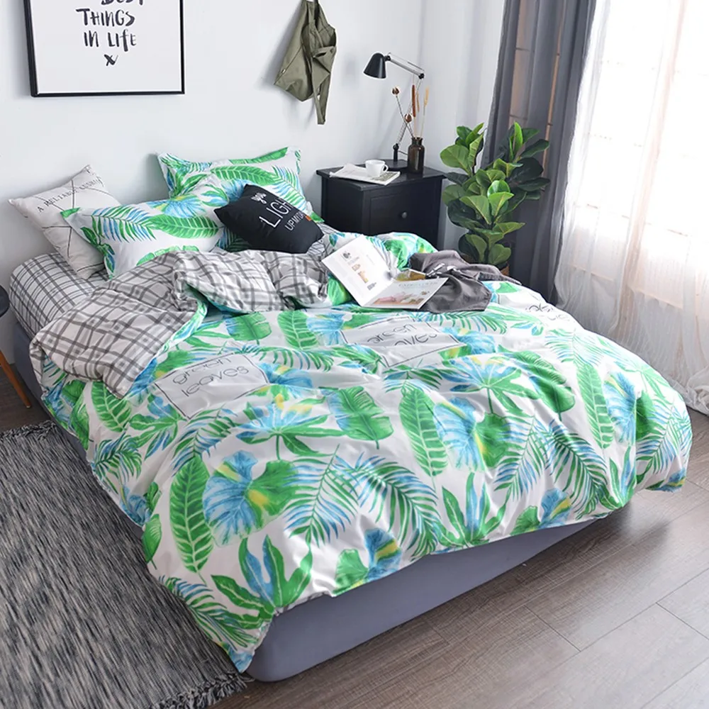 

Green Leaf Duvet Cover Set Plant Bedding with Pillowcases Single Queen King Size Bed linen 3pcs