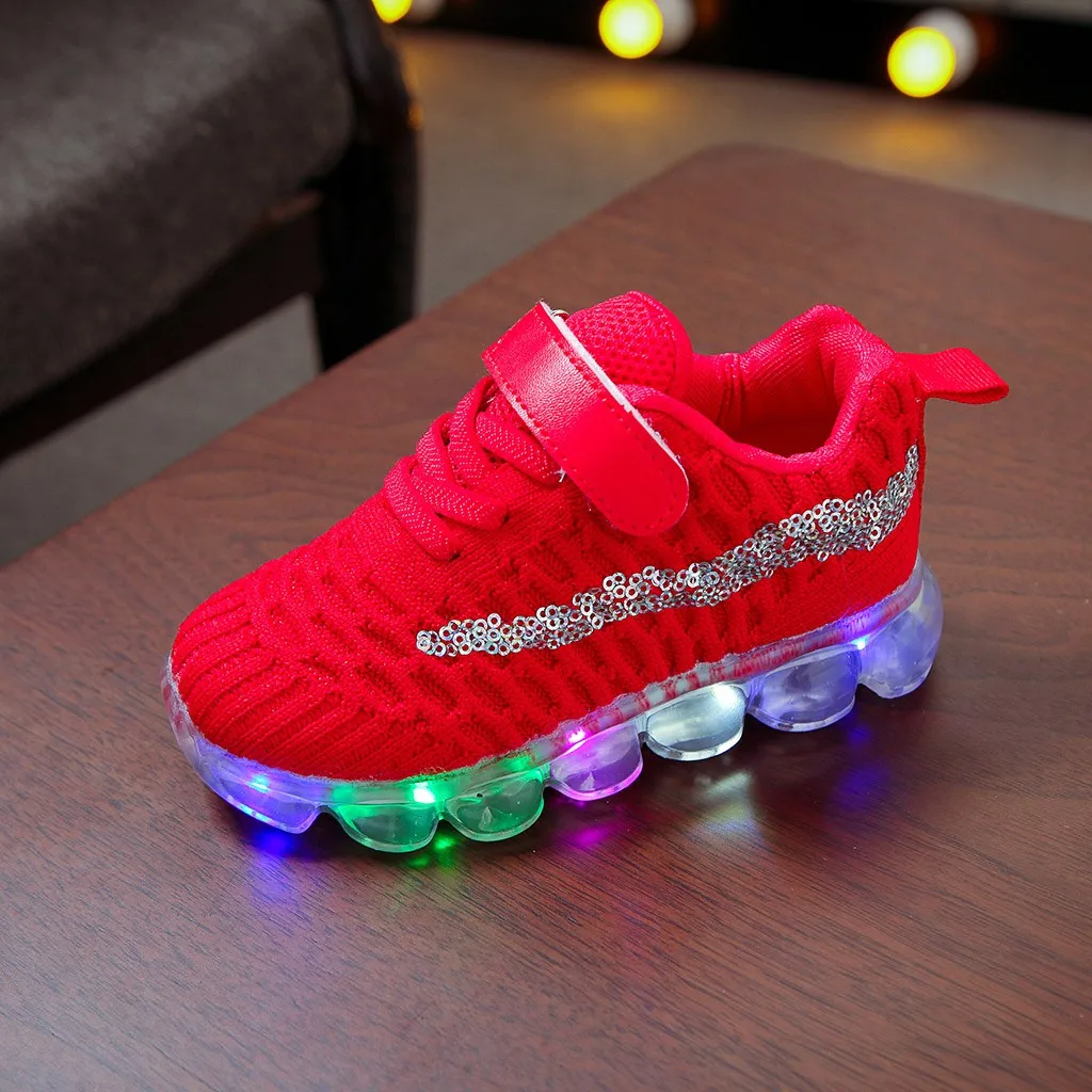 Children Kid Baby Girls Boys Bling Led Luminous Sport Run Sneakers Casual Shoes soft sole mesh Hook&Loop baby shoes lovely