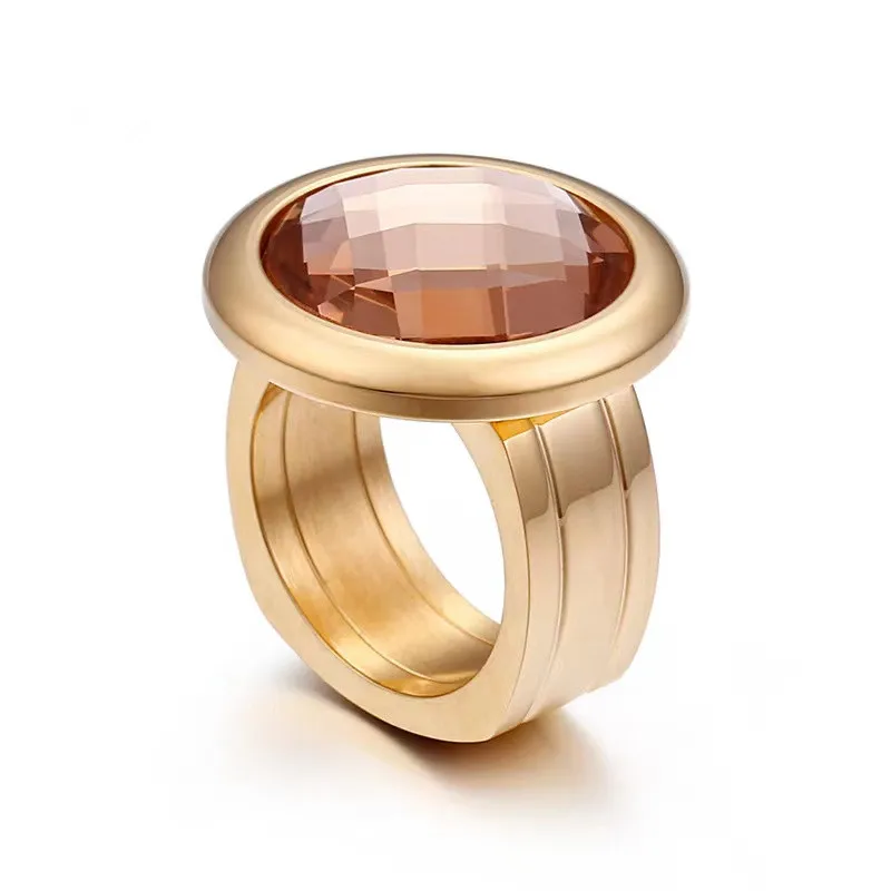 Mujer Anillos Stainless Steel Multiple Color Glass Rings For Women Wedding Bands Jewelry Bulgaria Gold Color