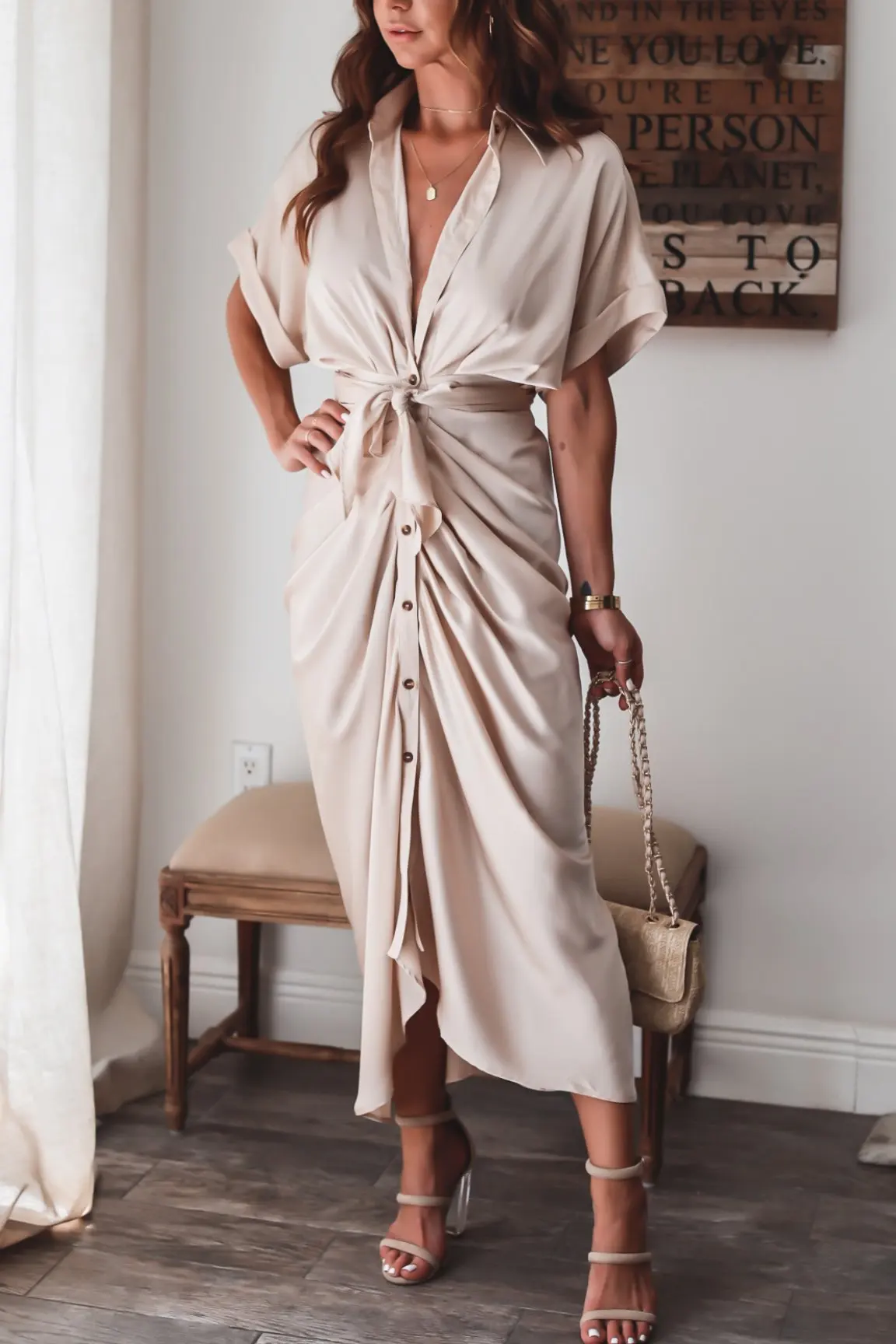 2021 New summer Office lady maxi long dresses satin fashion commuting shirtdresses solid color Casual elegant dress for women dress shops