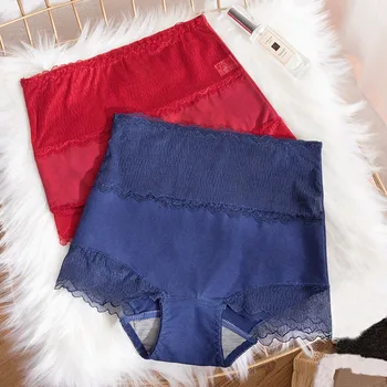 

CP058 Large Size Women Underwear High Waist Lace Panties Comfortable Pure Cotton Lingerie Antibacterial Sexy Briefs