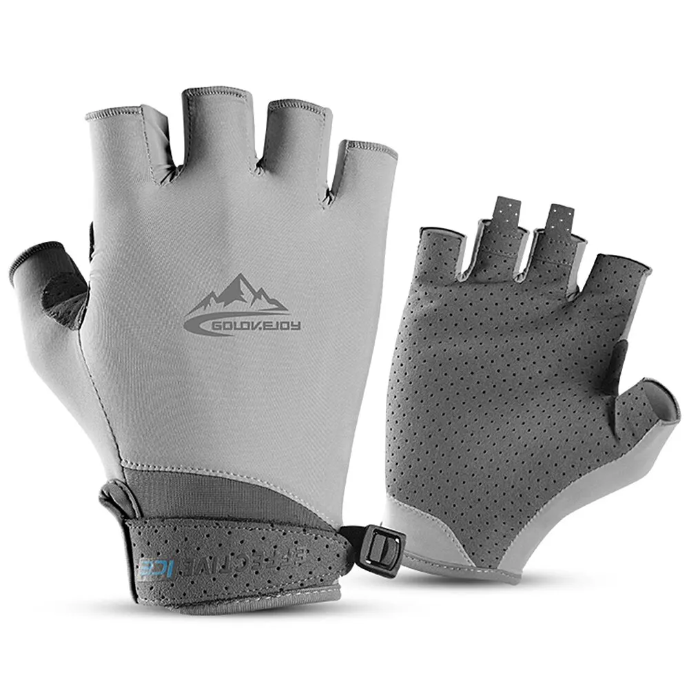 Перчатки для гольфа с открытыми пальцами, впитывающие охлаждающие перчатки для езды на велосипеде с защитой от ультрафиолета для гольфа, велоспорта, рыбалки, фитнеса, перчатки для мужчин и женщин - Цвет: Светло-серый