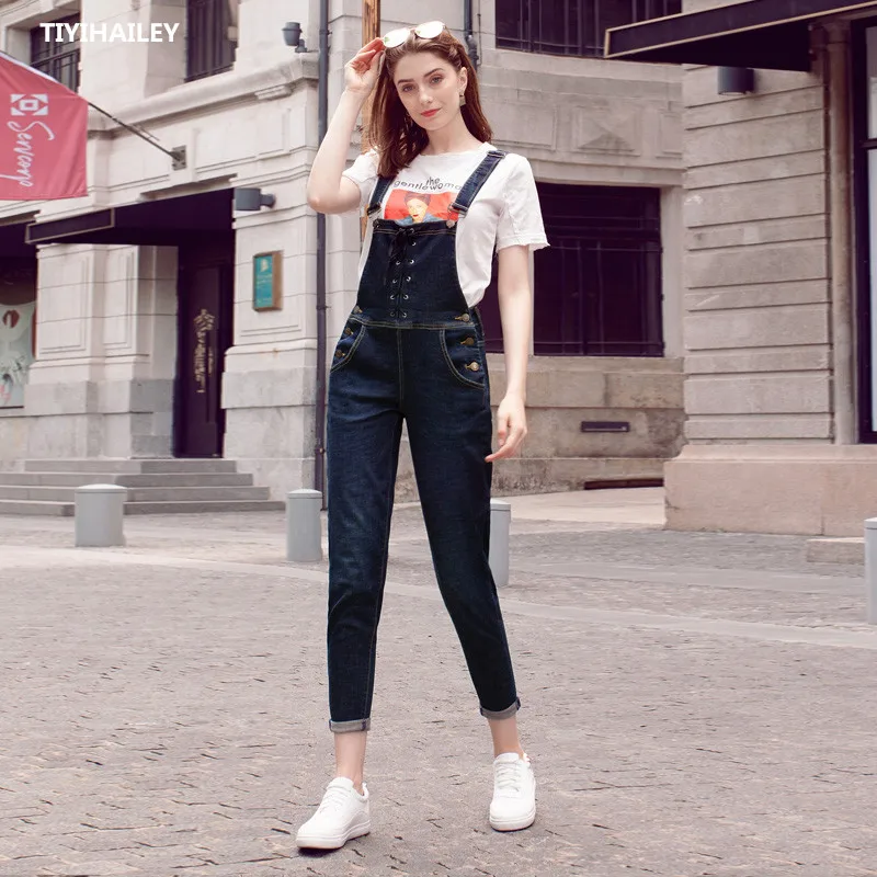 tiyihailey-free-shipping-fashion-ankle-length-skinny-pants-women-bib-pants-jeans-trousers-jumpsuit-and-rompers-25-30-lace-up