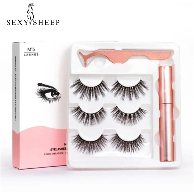 

5 Pairs Of Natural False Eyelashes Magnetic Eyeliner & Magnetic False Eyelashes And Tweezers Set Waterproof Durable Eyeliner