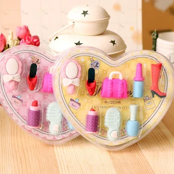 

8 Pcs/box Fashion Girl Cosmetics Pencil Eraser Heart Shaped Gift Box Perfume Bag Rubber Eraser Kawaii Stationery School Supplies
