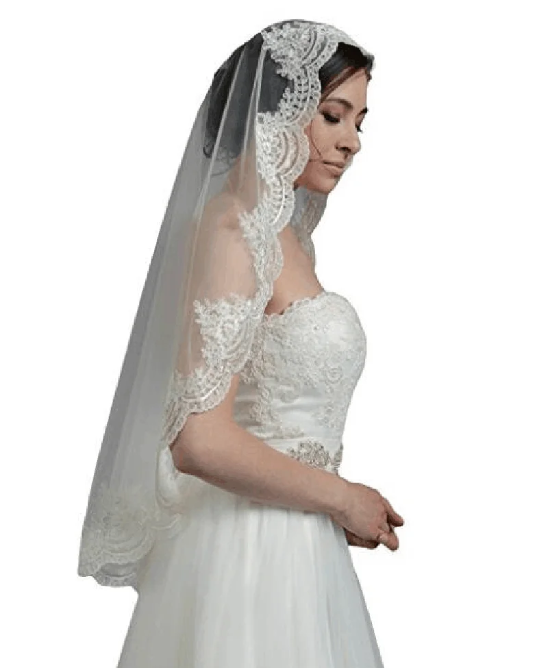 

White Ivory Lace Bridal Veils Short One Layer 1.5M Women Wedding Veil Soft Tulle Bride Accessories TS05