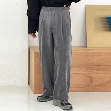 

SYUHGFA Men's Clothing Pants 2022 Autumn New Corduroy Straight Wide Leg Pants For Couple Elastic Waist Causal Trousers For Male