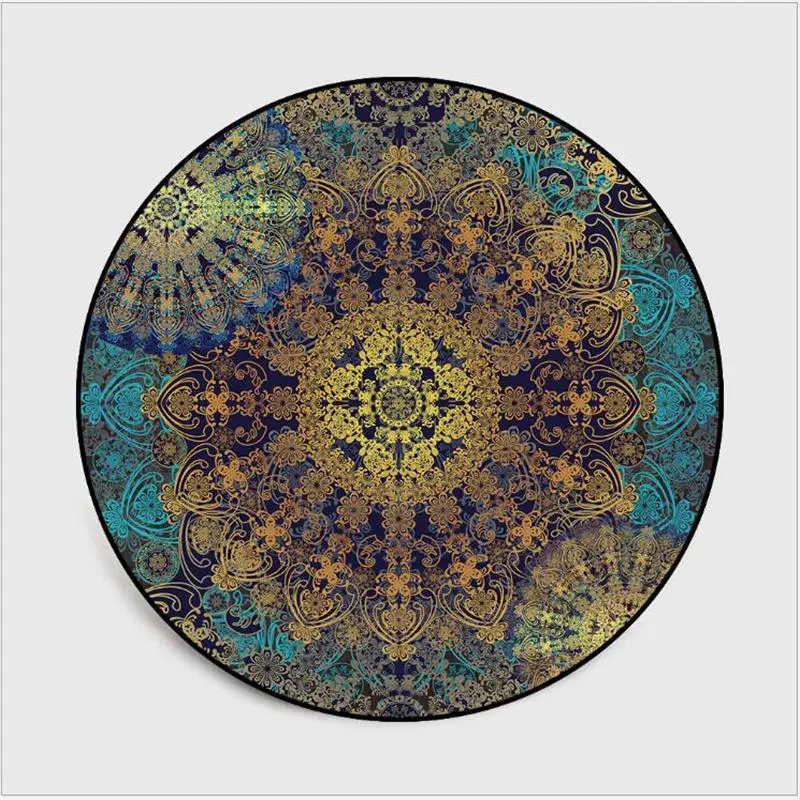 Rugs for Children Rooms Vintage Flower Pattern Non-slip Round Carpet Area Rug for Living Room Polyester Mechanical Wash - Цвет: A
