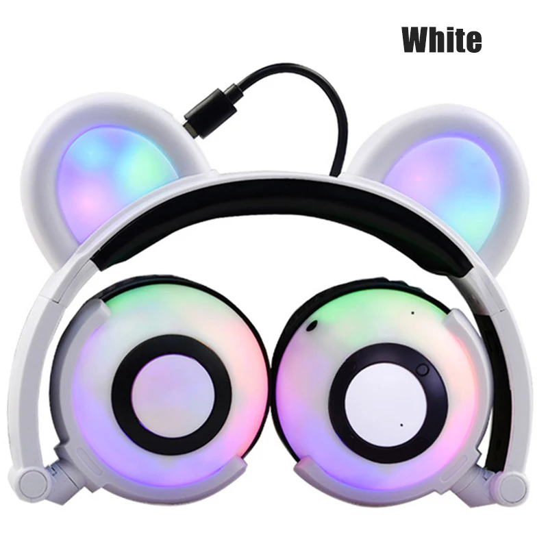 White Детские bluetooth-наушники с медвежьими ушками, складной светодиодный фонарь, мигающий беспроводной наушник с кошачьими ушками - Цвет: White