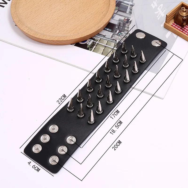 Leather Bracelet Punk Style Wristband Leather Studded Bracelet Cuspidal Spikes Rivet Stud Wide Cuff Black Bangle Adjustable Men Bracelet Bangle Bracelet Leather Bracelets