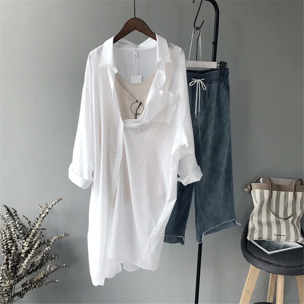 100% Cotton Casual White Long Blouse Women 2018 Spring Women Long Sleeve White Shirts Blouse High quality loose Blouse Tops (9)