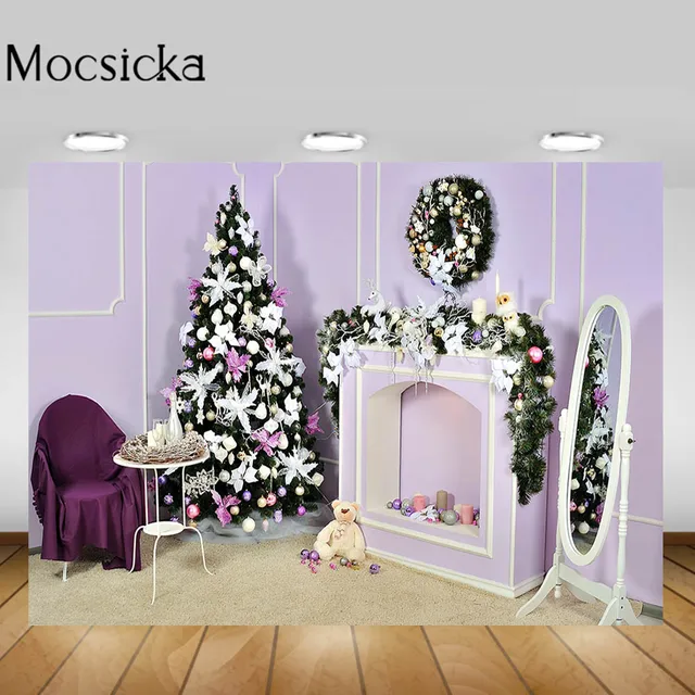 Mocsicka Christmas Living Room Backgrounds Christmas Tree Fireplace Garland Xmas Backdrop Decorations Newborn Photography Props Style-1