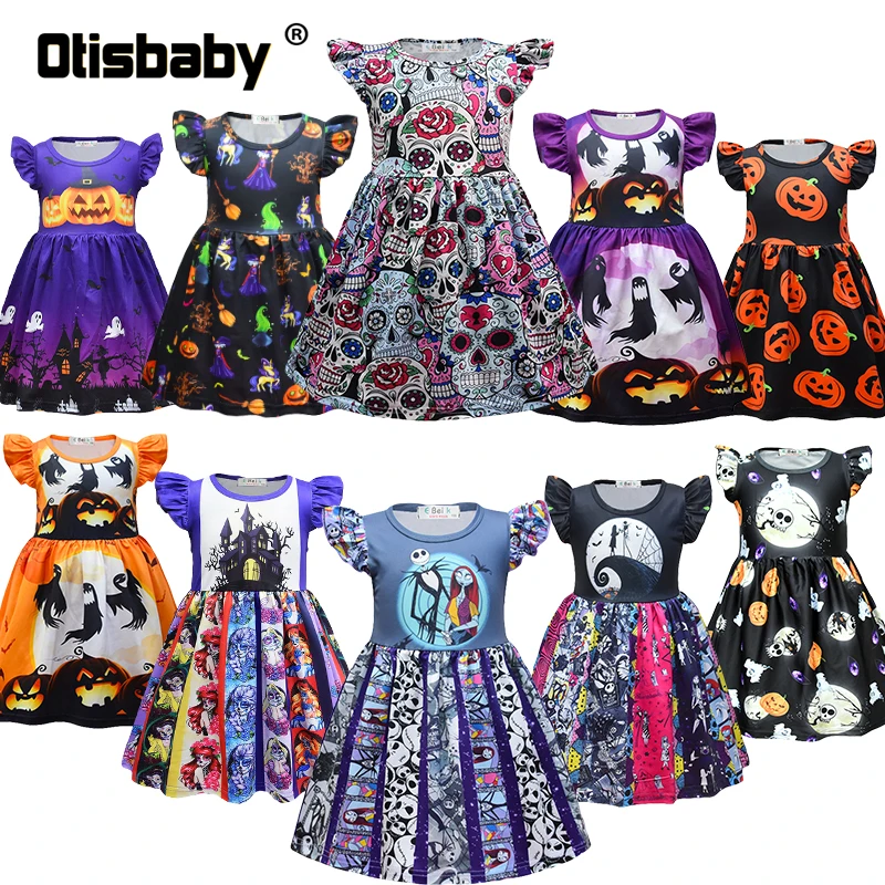 

1 - 9 Years Fashion Baby Girl Halloween Skull Witch Vampire Print Costume for Children Party Masquerade Prom Newborn Dress Up