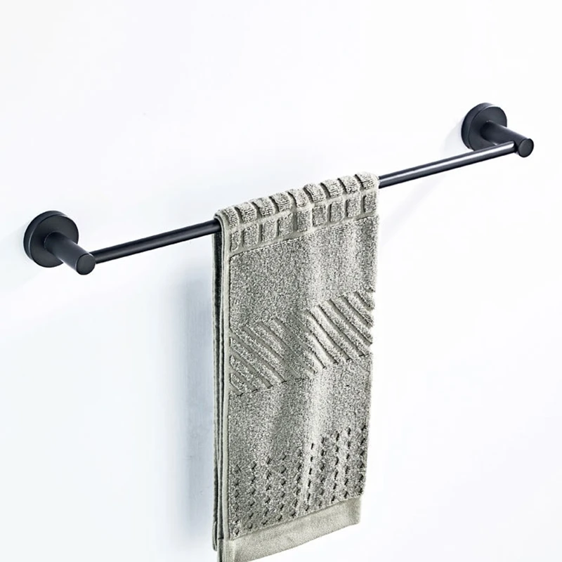 Bathroom Matte Black Towel Rack Wall-mounted Toilet Brass Towel Bar Storage Rail Shelf 50cm Bathroom Accessories