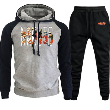 

Naruto Japan Anime Hoodies Mens Raglan Sportswear Autumn Winter 2019 New Casual Pullover Suit Fleece Hooded+Pants 2 Piece Set