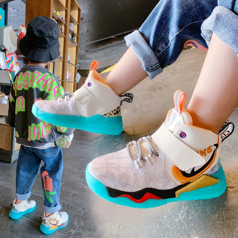 Кроссовки детские из экокожи спортивная обувь для баскетбола и бега в стиле