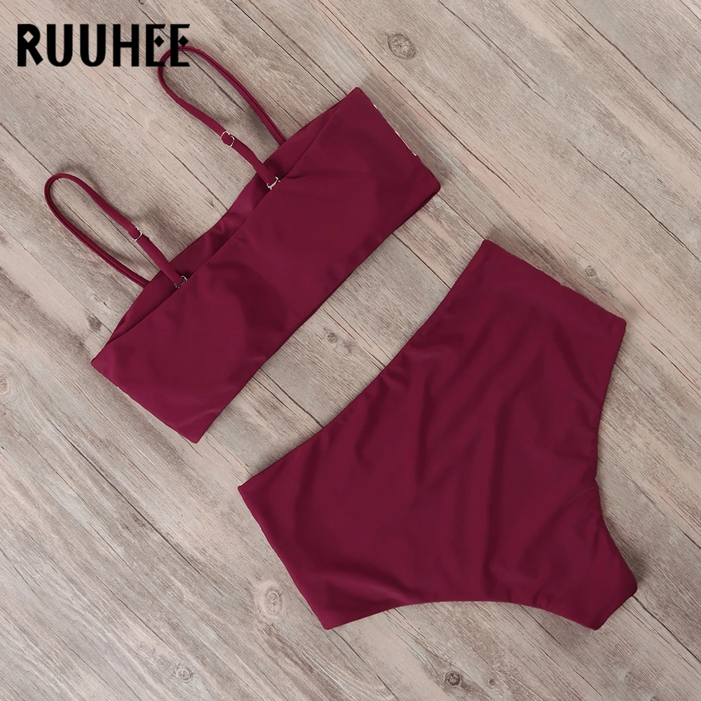 RUUHEE, полосатый бикини, купальник, женский,, высокая талия, бикини, набор, пуш-ап, спортивный топ, купальник, пляжная одежда, женский бикини