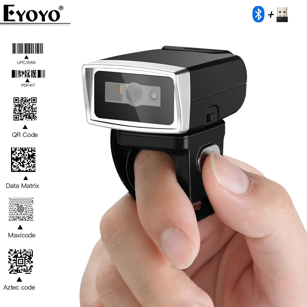 Evnvn Wireless 2D Ring Barcode Scanner Bluetooth / 2.4G USB Wired Mini Bar Code Reader For Phone Tablet PC | Компьютеры и офис
